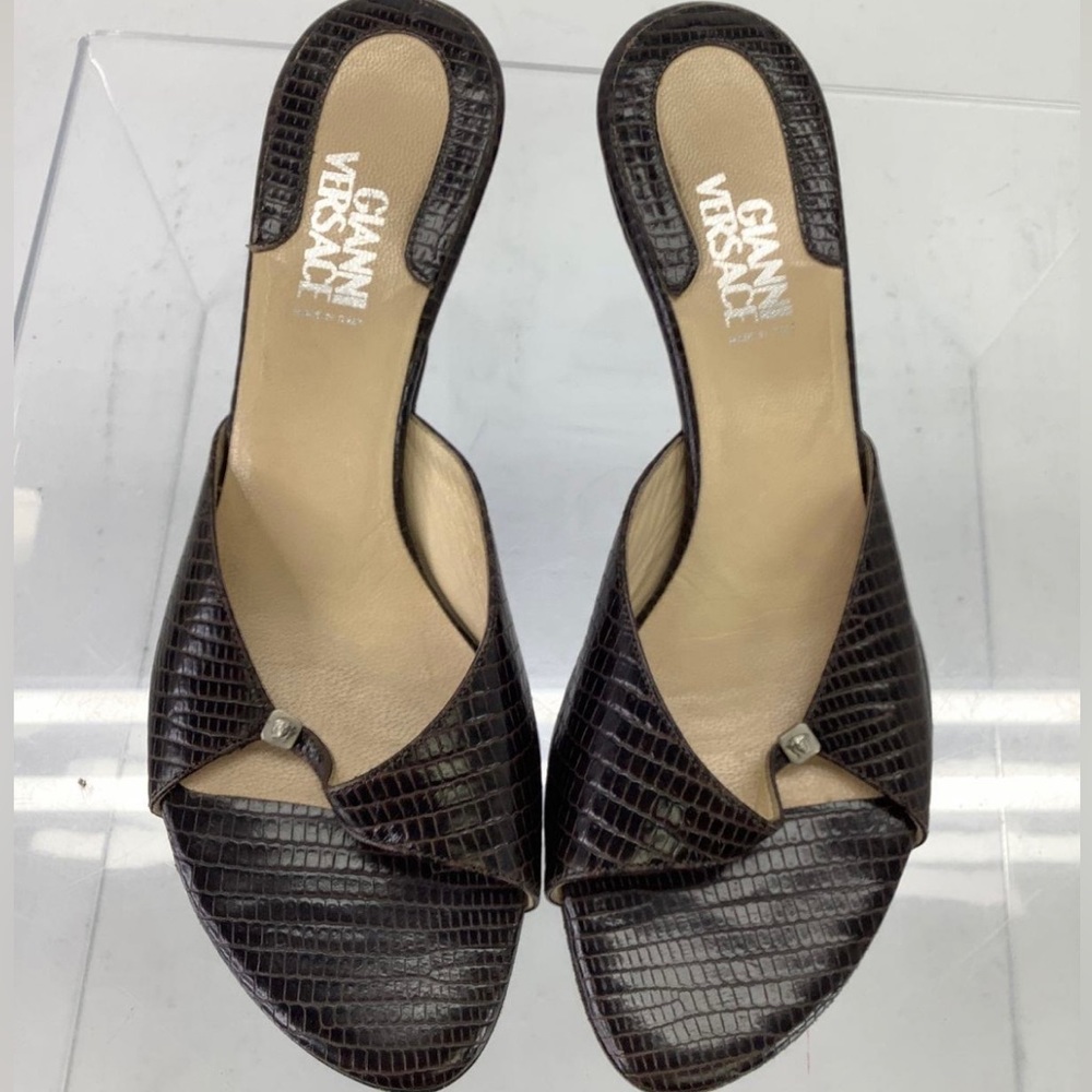Gianni Versace Brown Reptile Kitten Heels - Size 6